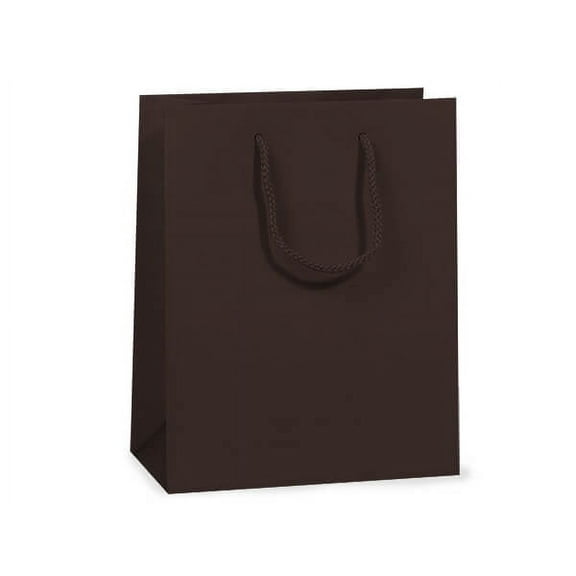 Pack Of 10, Solid Chocolate Matte Cub Gift Bags 8 X 4 X 10" w/Cardboard Bottom Inserts & Coordinating Cord Handles