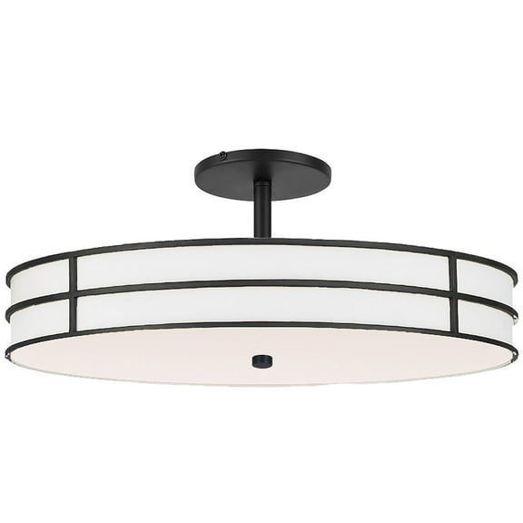Dainolite 3 Light Semi-Flush in Matte Black w/ White Fabric Shade