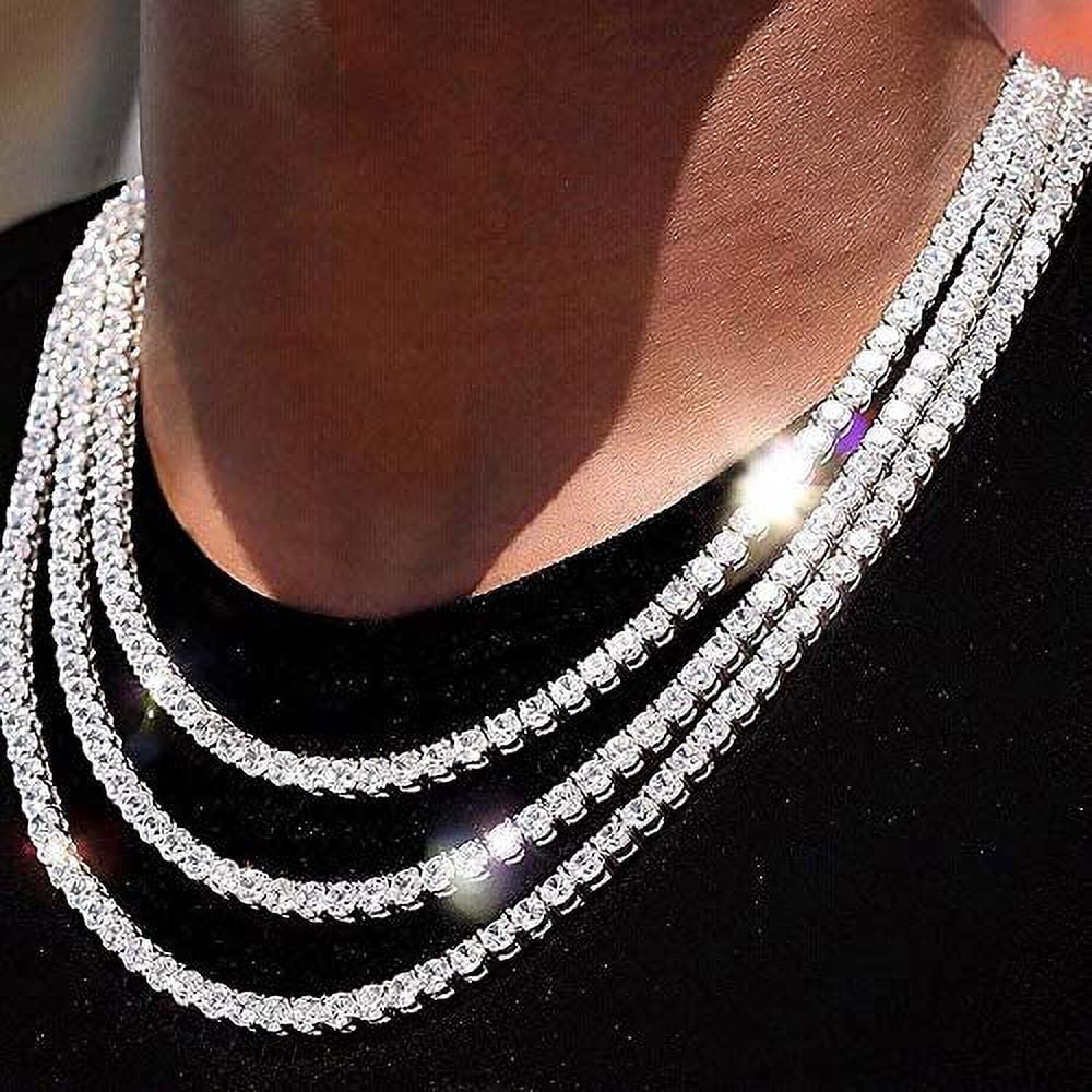 Leander 6MM Tennis Chain Necklace 18k Gold Plated 1 Row Lab Simulated Diamond Iced Out Cubic Zirconia Chain Men's Hip hop Tennis Choker Necklace Chain for Men Women