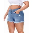 thumbnail image 2 of Gocolloa Women Plus Size Jean Shorts Sexy Stretchy High Waisted Frayed Raw Hem Denim Shorts Light Blue 18W, 2 of 4