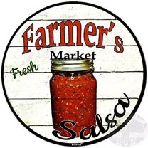 New Rustic Farmhouse Round Metal Sign Farmers Market Fresh Salsa Sign Retro Kitchen Decor Wall Door Hanger Decor Sign Diameter 12