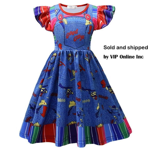 Little Girl Chucky Costume Halloween Cosplay Party Dress 2-8Y