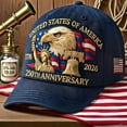 thumbnail image 5 of TELOLY U.S. 250th Anniversary Celebration Hat 250th Anniversary Commemorative Hat USA Patriotic Baseball Cap Embroidered Printed Adjustable, Unisex, Tribute Gift for Veterans, Men, Women, 1766-2026, 5 of 7