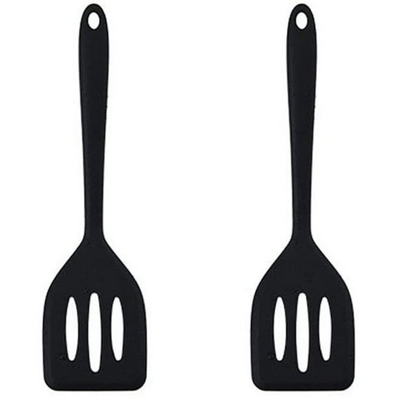2Pack Small Silicone Turner High Heat Resistant Slotted Spatula for Fish, Eggs, Pancakes and More (Black)