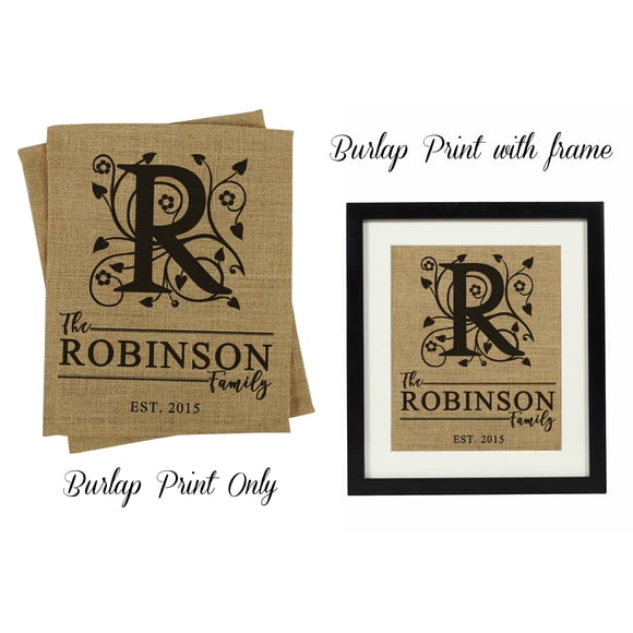 Darling Souvenir Monogram Burlap Print Wall Decor Family Name Personalized Housewarming Gift-Burlap Print Only(11 x 14 Inches)
