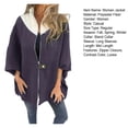 thumbnail image 7 of Fall Winter Women Jacket Loose Stand Collar Colorblock Zipper Closure Three-quarter Horn Sleeves Mid Length Casual Daily Wear Jacket, 7 of 7