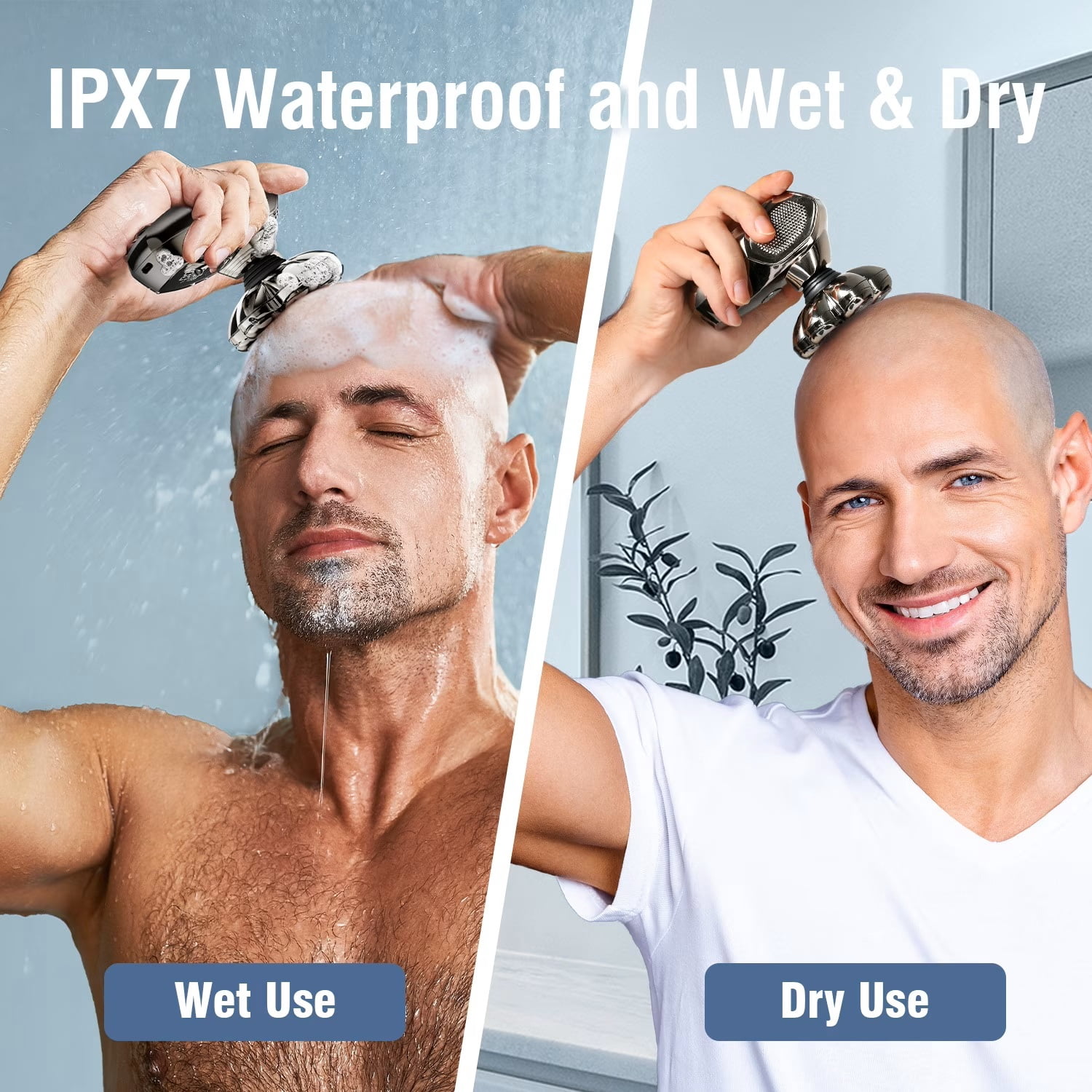 Head Shavers for Bald Men, 7D Rotary Shaver Magnetic Electric Razor, IPX7 Waterproof Wet Dry Cordless Head Shaver, Type-C Fast Charging LED Display Travel Lock, Ergonomic Grip for Scalp Neck Face