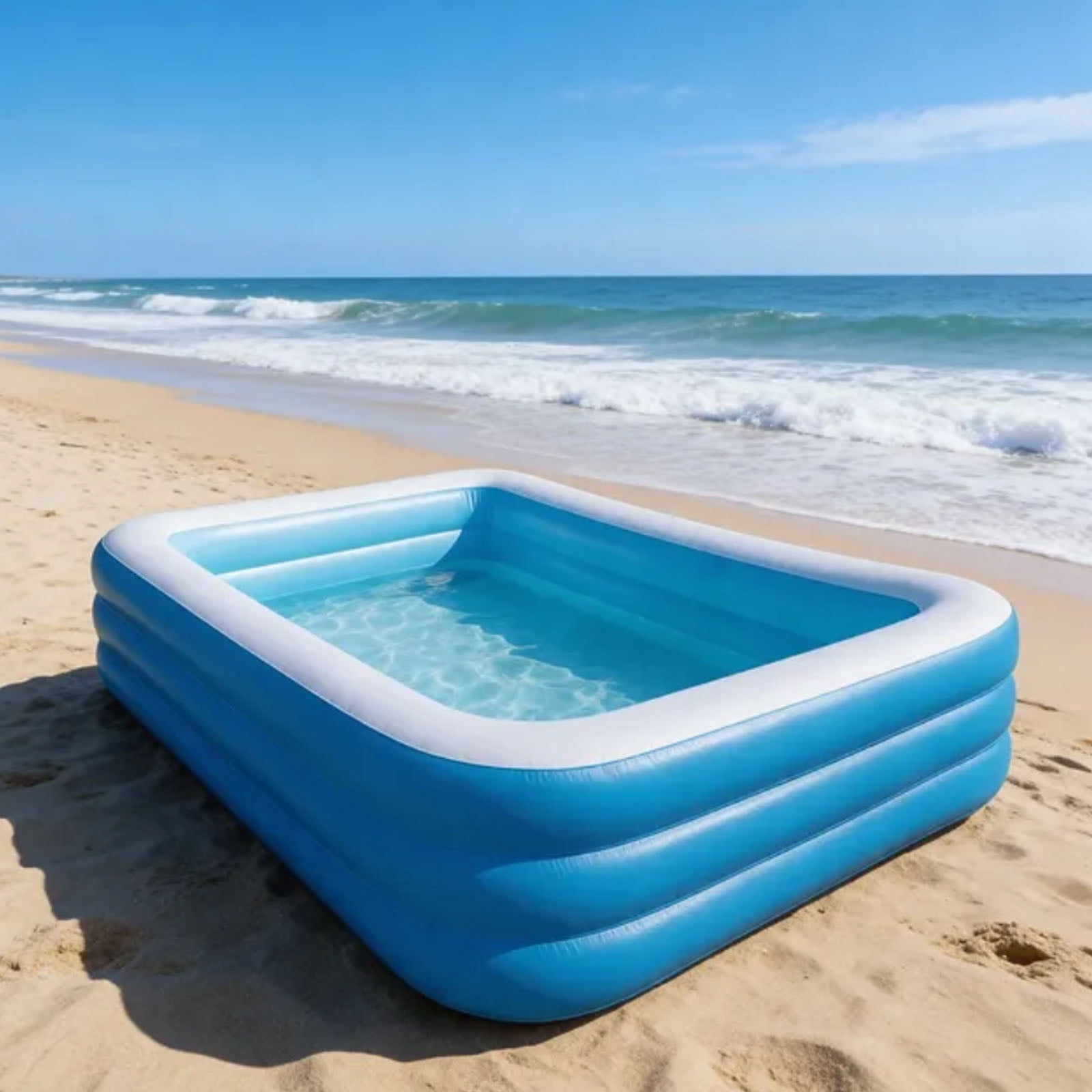 Inflatable Pool, 82.7" X 53.1" X 21.3" Family Swimming Pool with Drain Plug, Large Thickened Blow Up Swimming Pools Play Center, Foldable Swimming Pools for Outdoor, Garden, Backyard, Blue