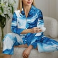 thumbnail image 6 of Yiaed Blue White Fluid Art Print Pajamas Women's Long Sleeve Sleepwear Soft Button Down Loungewear Pjs Lounge Set Nightwear Womens Pajama Pants-X-Large, 6 of 7