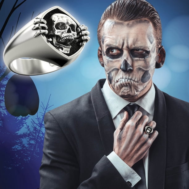 Anillos para mujer, regalos para mujer, Halloween, aleación, moda, negro, vintage, punk, calavera, un anillo