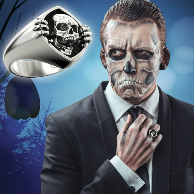EGNMCR Rings Halloween Alloy Fashion Black Vintage Punk Skull a ring