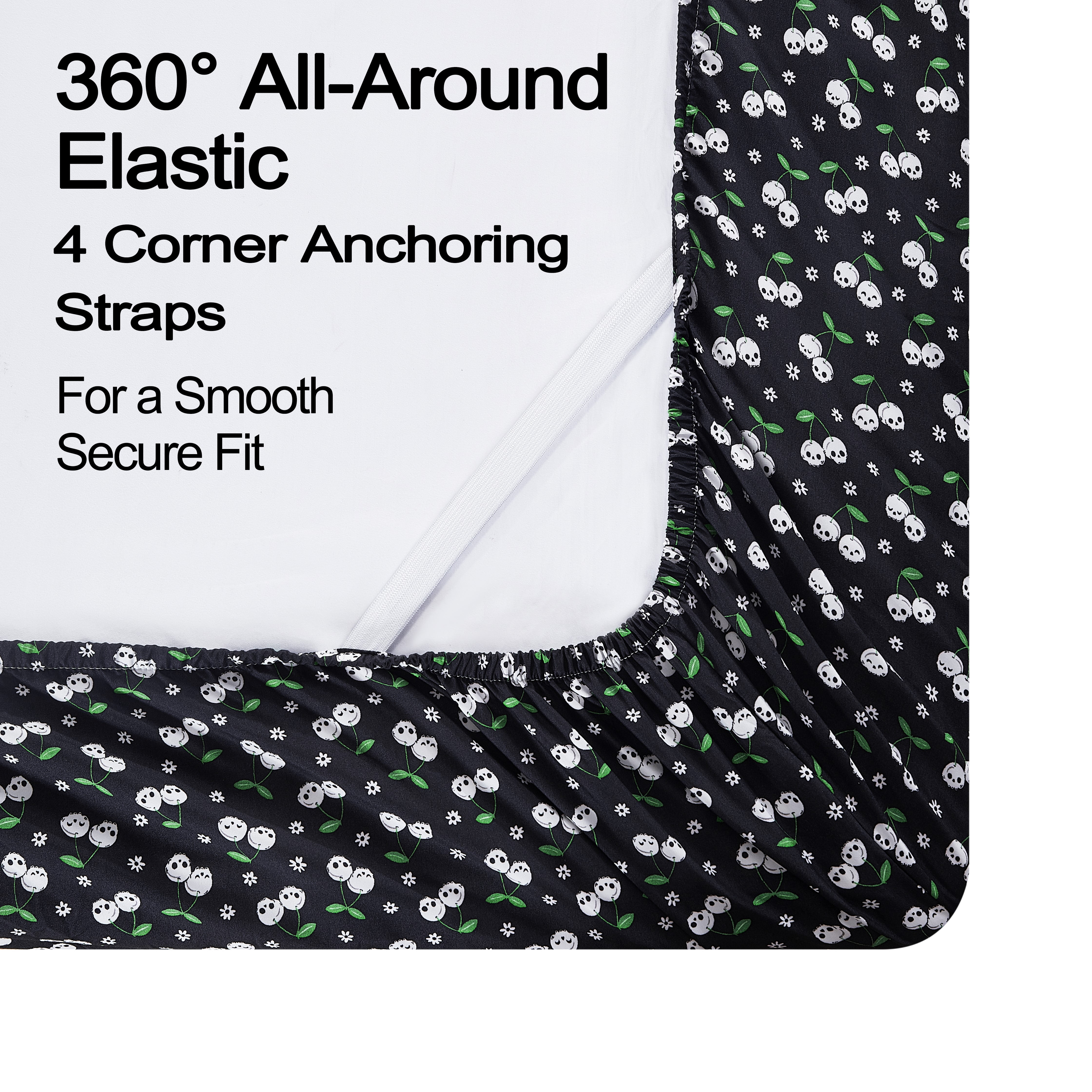 Summerween Soft Microfiber Sheet Set, Black & White Skull Cherries, King