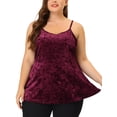 thumbnail image 2 of GRACE & GRANDEUR Blouses Cami Grande Taille pour Femmes Bretelles Réglables Velours Peplum Bourgogne 3X, 2 of 5