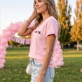 thumbnail image 6 of JULMCOMO Breast Cancer Awareness Shirts for Women I WON Pink Ribbon American Flag Gingham Cuff V Neck Graphic Tees Breast Cancer Loose Casual T Shirts Light pink 3XL, 6 of 6