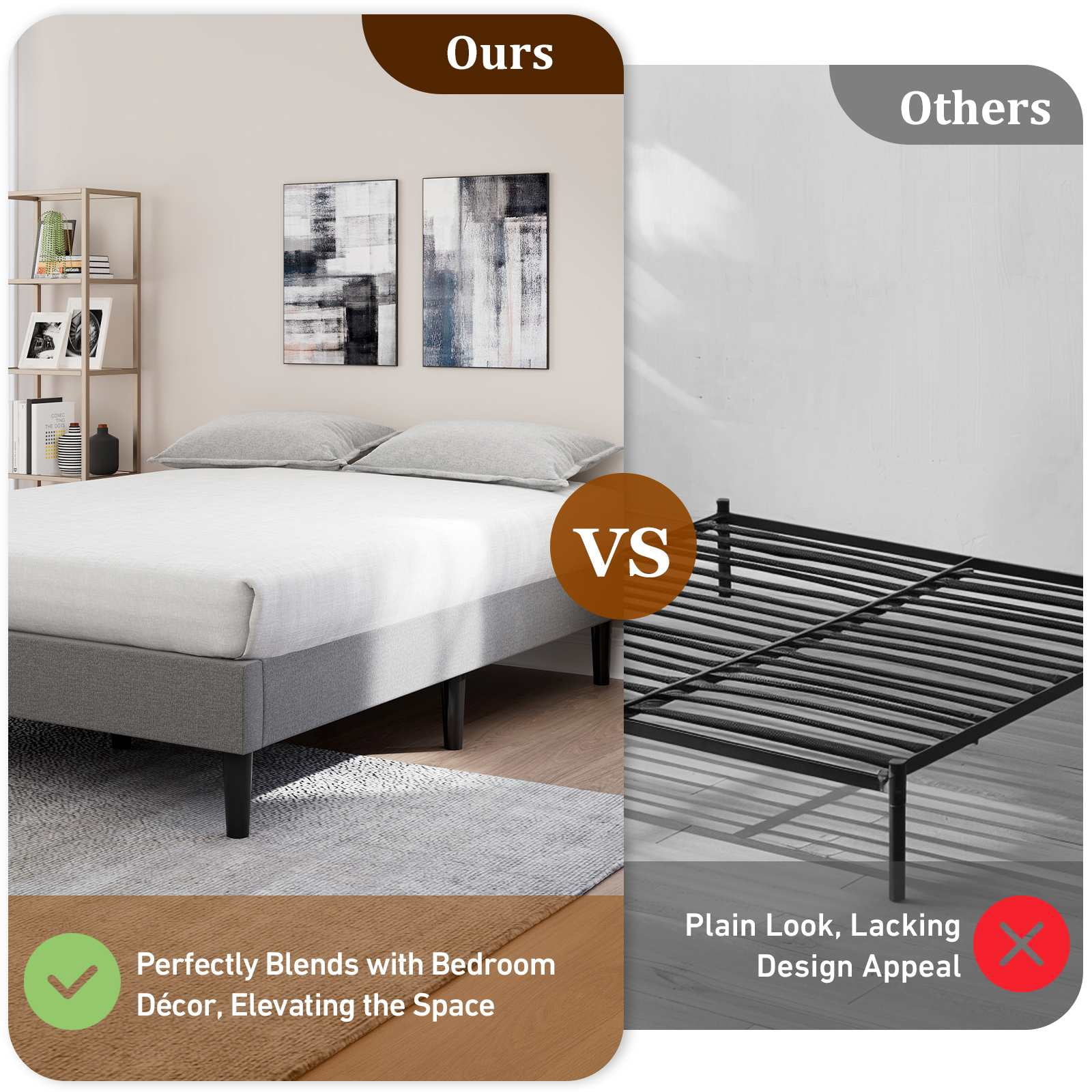 Queen Size Platform Bed Frame, Tool-Free 2-Min Assembly, Sturdy Wooden Bed Base, No Box Spring Needed Mattress Foundation, Ideal for Modern Bedrooms, Apartments, and Hotels