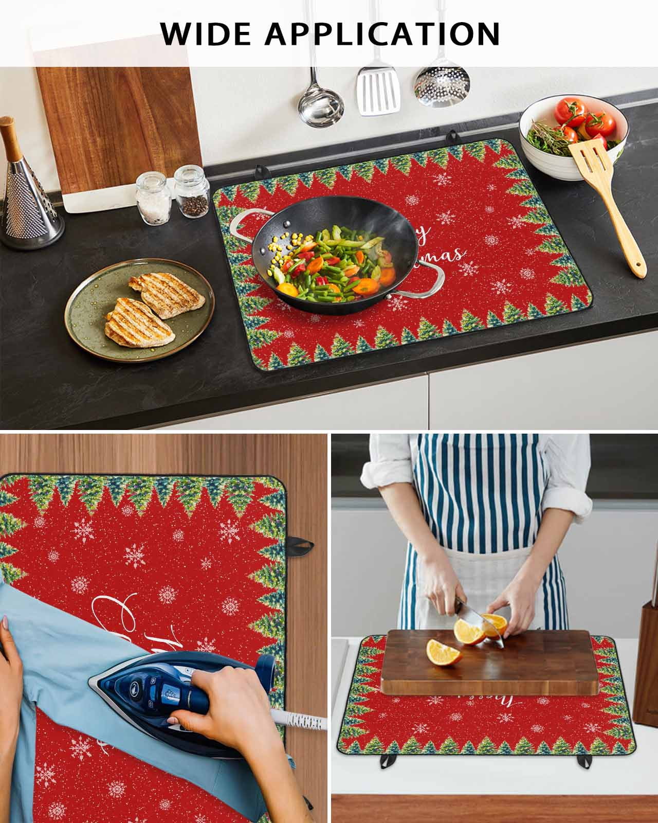 Large Induction Cooktop Protector Mat Red Christmas Stove Top Covers for Electric Stove, Xmas Tree Snowflake Farmhouse Winter Decorative Stove Burner Cover Mats, Glass Top Stove Cover