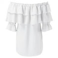 thumbnail image 4 of Long Sleeve Shirts for Women, Off Shoulder Ruffle Long Sleeve Chiffon Blouse, White XL, 4 of 6