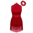 thumbnail image 3 of iixpin Girls Sequins Tassel Hem Dance Leotard Jazz Latin Tap Dance Dress Costumes Sleeveless Fringe Cocktail Dress Burgundy 8, 3 of 7