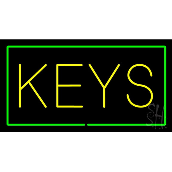Keys Rectangle Green LED Neon Sign 13" Tall x 24" Wide - inches Black Square Cut Acrylic Backing, with Dimmer - Premium built indoor Sign for Storefront, Store interior, Exhibition, Decor.