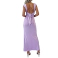 thumbnail image 5 of Women'S Slip Long Dress Cowl Neck Backless Ruched Bodycon Side Split Cocktail Party Night Out Dress L, 5 of 9
