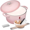 thumbnail image 1 of Olla holandesa VORRINGARD de hierro fundido esmaltado rosa de 4,5 qt con set para pan, 1 of 8