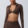 thumbnail image 2 of Women's V Neck Sports Bras Workout Running Athletic Bra Long Sleeve Crop Tops Metamorph Sienna Twist Deep V Workout Cropped T Shirt Top with Compression for Yoga Pilates Gym Outfit, 2 of 7