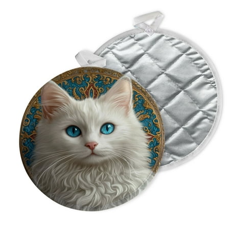 

2 PCS Pot Holders for Kitchen Potholders Sets with Hook for Oven Cooking Baking White Cat With Blue Eyes