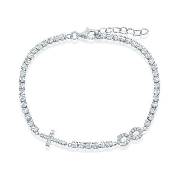 TheJewelryHut Designer Sterling Silver Infinity & Cross Tennis Bracelet