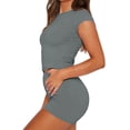 thumbnail image 3 of gbyLJF Two Piece Sets for Women Casual Short Sleeve T-shirts with High Waist Shorts Set 2 Piece Summer Sets, 3 of 9