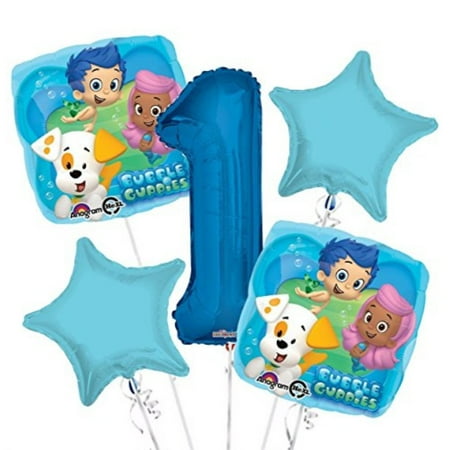 Bubble Guppies Balloon Bouquet 1st Birthday 5 Pcs Party Supplies