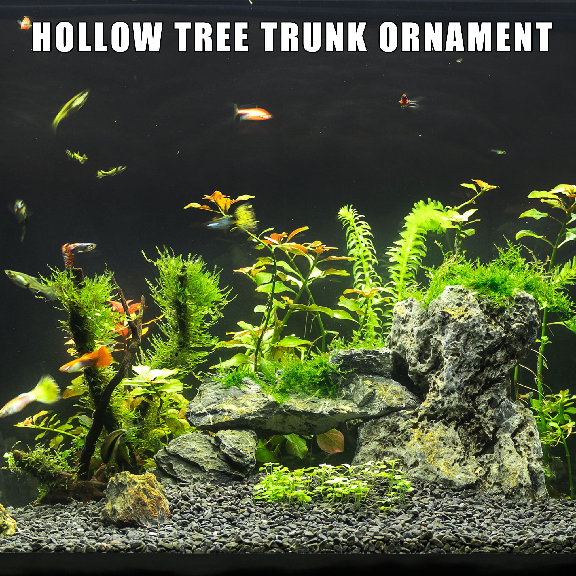 Aquarium Decorations Hollow Tree Trunk Ornament Resin Fish Accessories Brown Green 5.51" Length