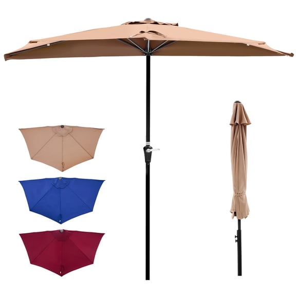 Gianna Half Umbrella Outdoor Patio，9 FT scalloped Patio Umbrella with Easy Crank, Sun Half Patio Umbrella for Patio, Market, Garden, Balcony, Dark(Khaki)