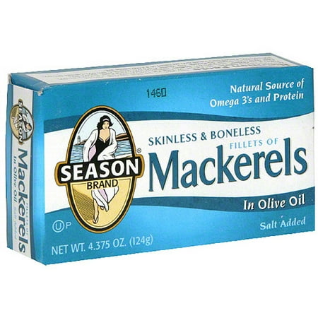 Mackerel Packs - Season Skinless & Boneless Mackerel In Olive oil, 4.38 oz (Pack of 12)
