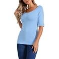 thumbnail image 4 of INSPIRE CHIC Camisetas de cuello barco para mujeres, de media manga, ajustadas, suaves, T-shirt S color azul claro, 4 of 6