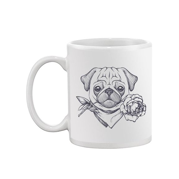 Pug Sketch With A Rose Mug  -Image by Shutterstock,
