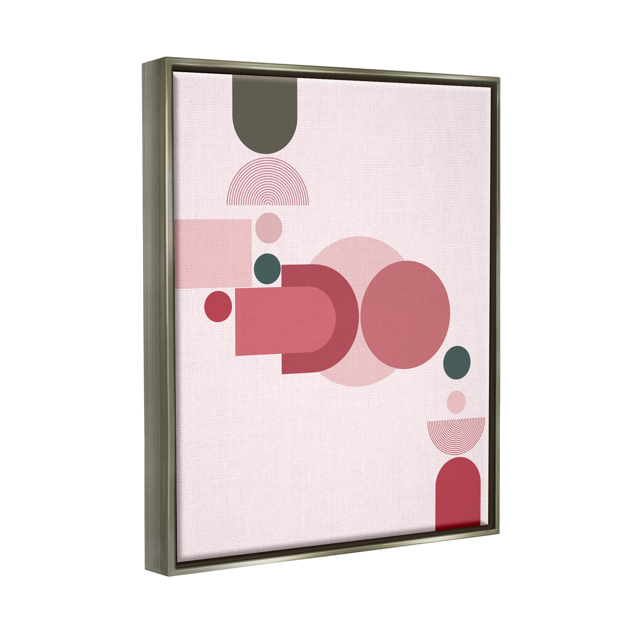 Stupell Industries Pink Varied Geometric Shapes Abstract Painting Gray Floater Framed Art Print Wall Art, 17 x 21