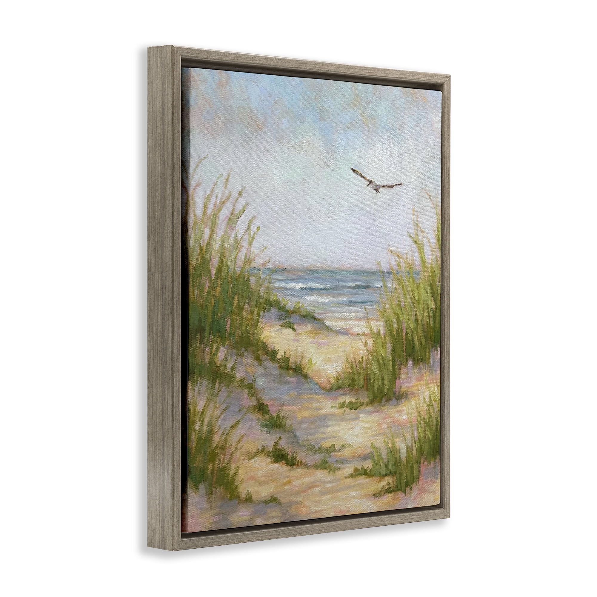 Stupell Industries Peaceful Beach Sand Dunes Brown Framed Floater Canvas Wall Art, design by Linda Sperruzzi