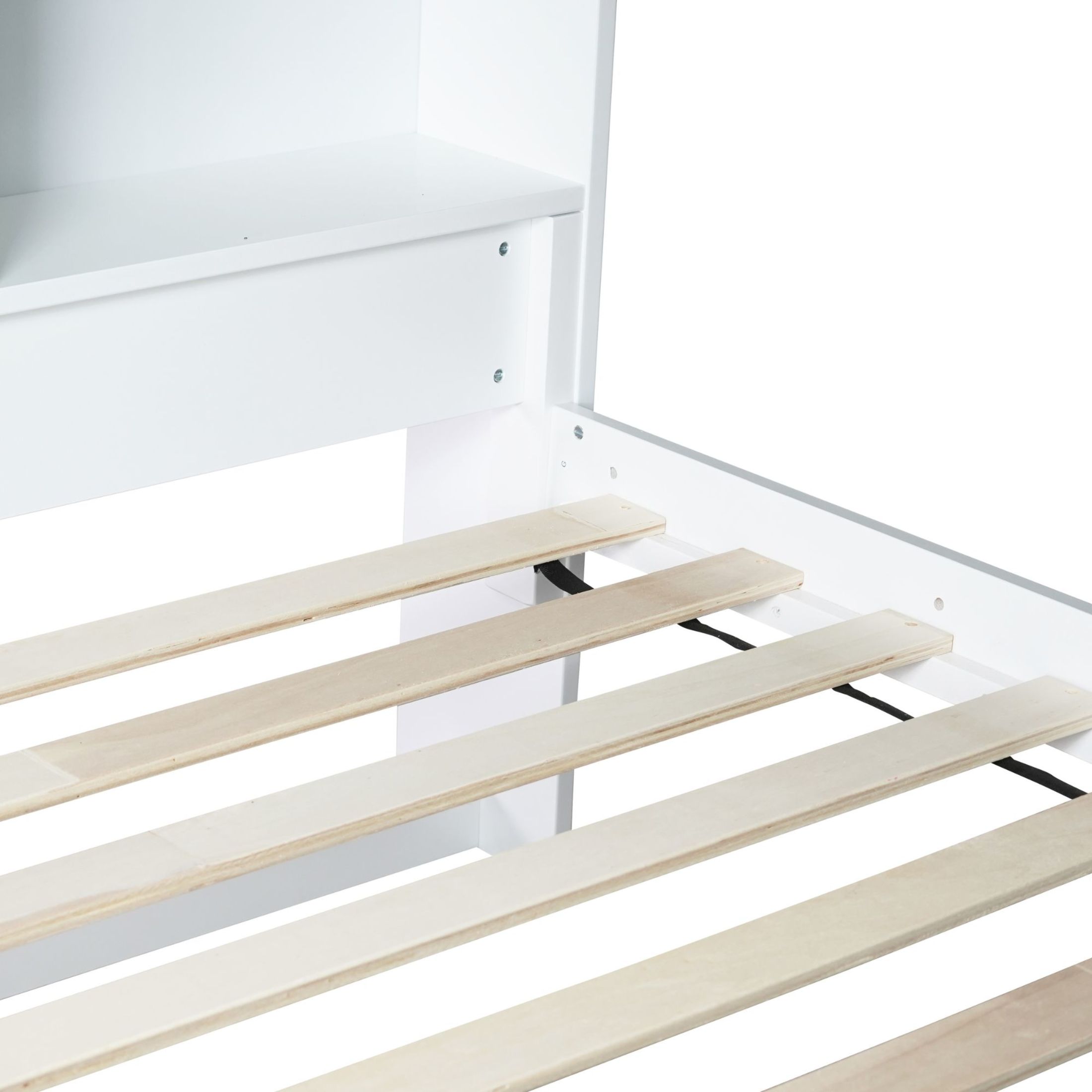 Noble House Twin Over Twin Bunk Bed, Rubber Wood Frame with Shelves Headboard & Detachable Design, White