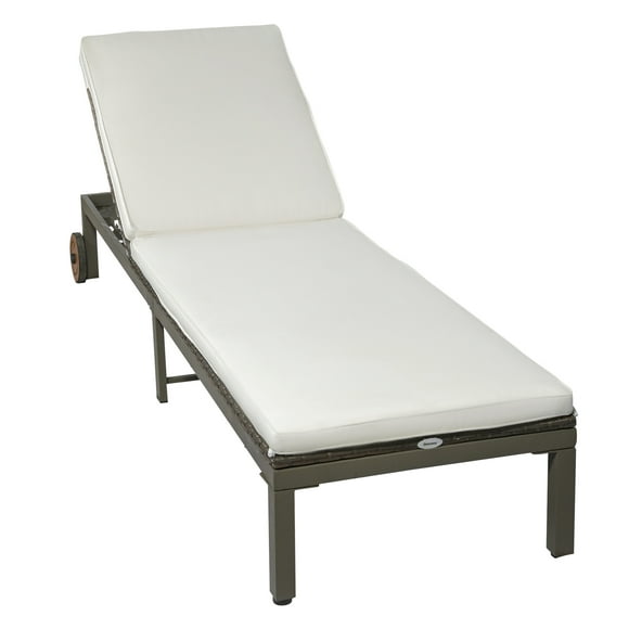 Outsunny Patio Rattan Sun Lounger with 4-Level Adjustable Backrest - Set of 1, Cream White