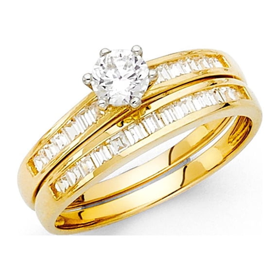 14k Solid Yellow Italian Gold 1.20 ct CZ Princess Cut Wedding Ring Set