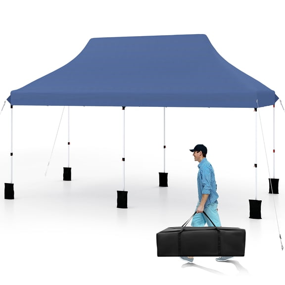 Gymax 10 x 20FT Pop-up Canopy Tent Folding Instant Sun Shelter w/ 3 Adjustable Heights Blue