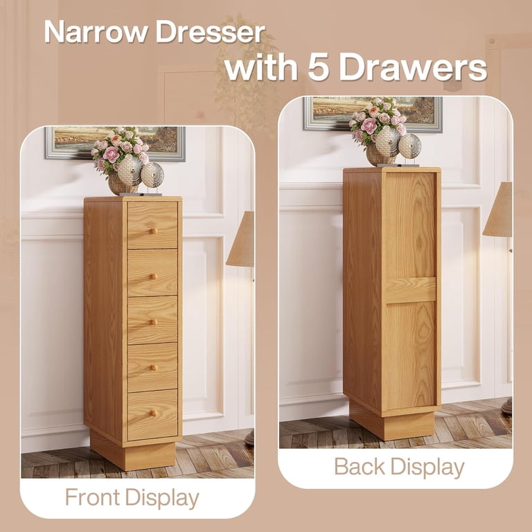 short narrow dresser Tribesigns 5-Drawer Dresser, Wood Narrow Dresser for Small Spaces