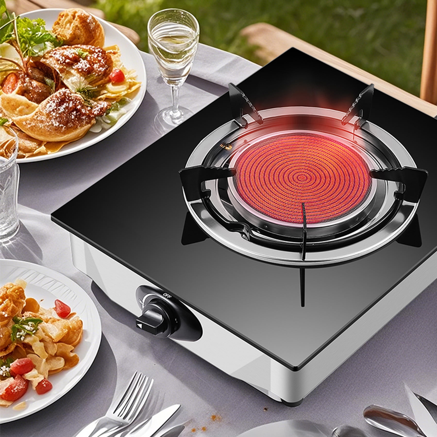 TIMVAGO Ceramic Infrared Single Burner with Tempered Glass Panel - Durable Metal Stove for Kitchen, Camping, Outdoor, RV and More - Compatible with All Cookers