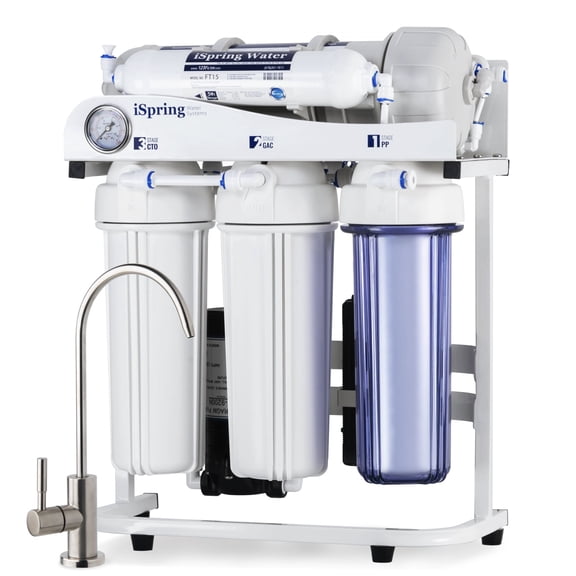 iSpring RCS5T 500 GPD Grade Commercial Tankless Reverse Osmosis RO Water Filter System with 1.5:1 Drain Ratio, Pressure Gauge