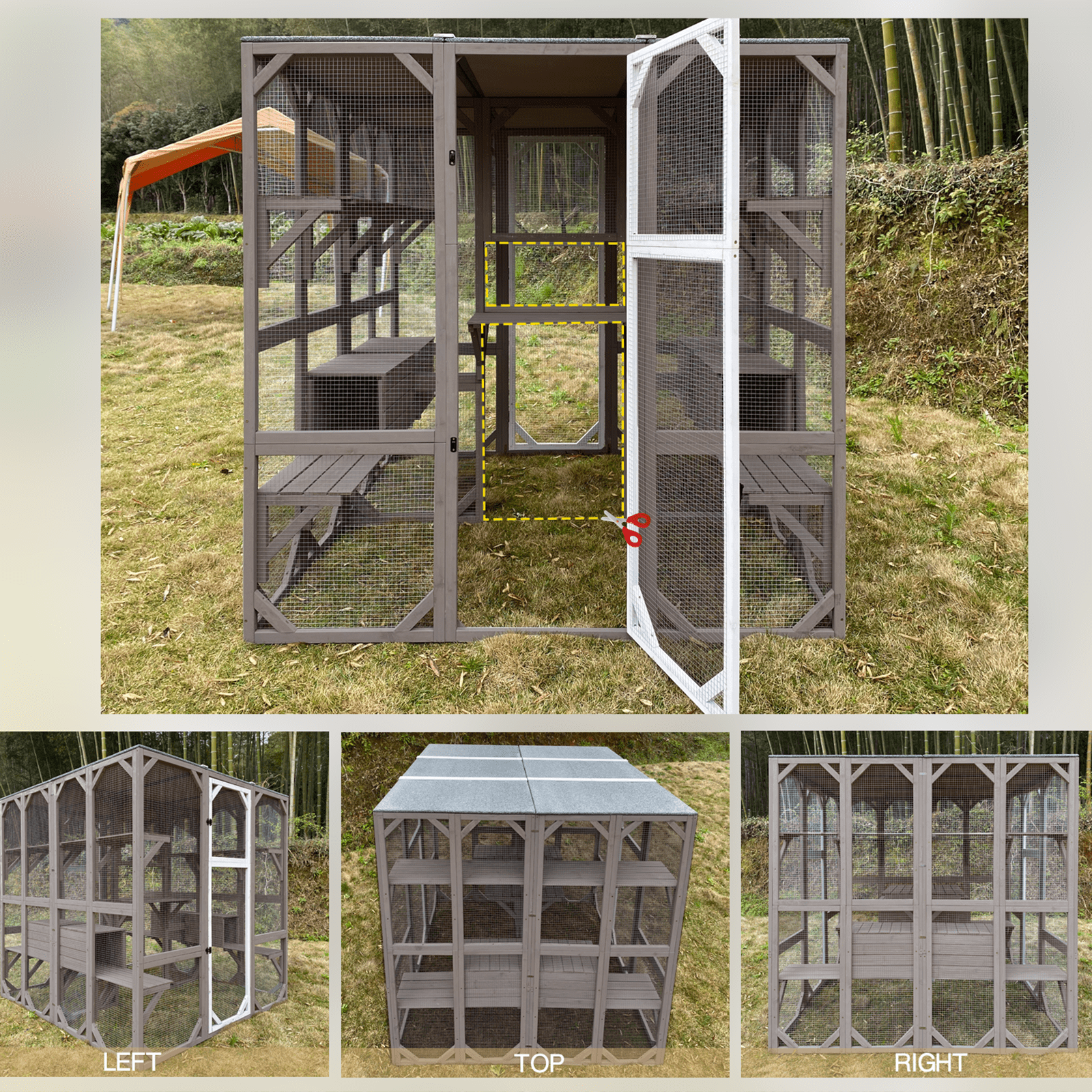 Gowoodhut Catio Cat Enclosures Outdoor Wooden Weatherproof Cat House with Multi Platforms