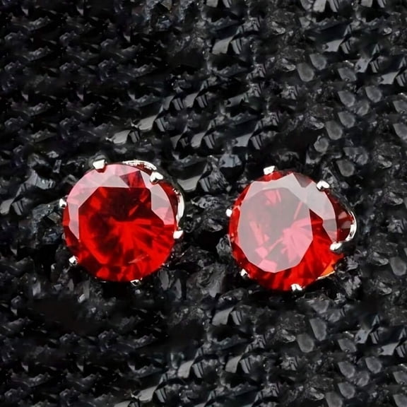 8mm Red Cubic Zirconia Stud Earrings In 316 Stainless Steel For Everyday Wear