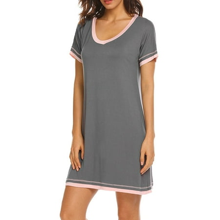 

Womens Nightgown Sleepwear Pajamas Ladies Summer Short Sleeve Casual Shirt Dress Nightshirt Summer Loose Casual Home Dress Tunic Blouse Shirt Lounge Wear
