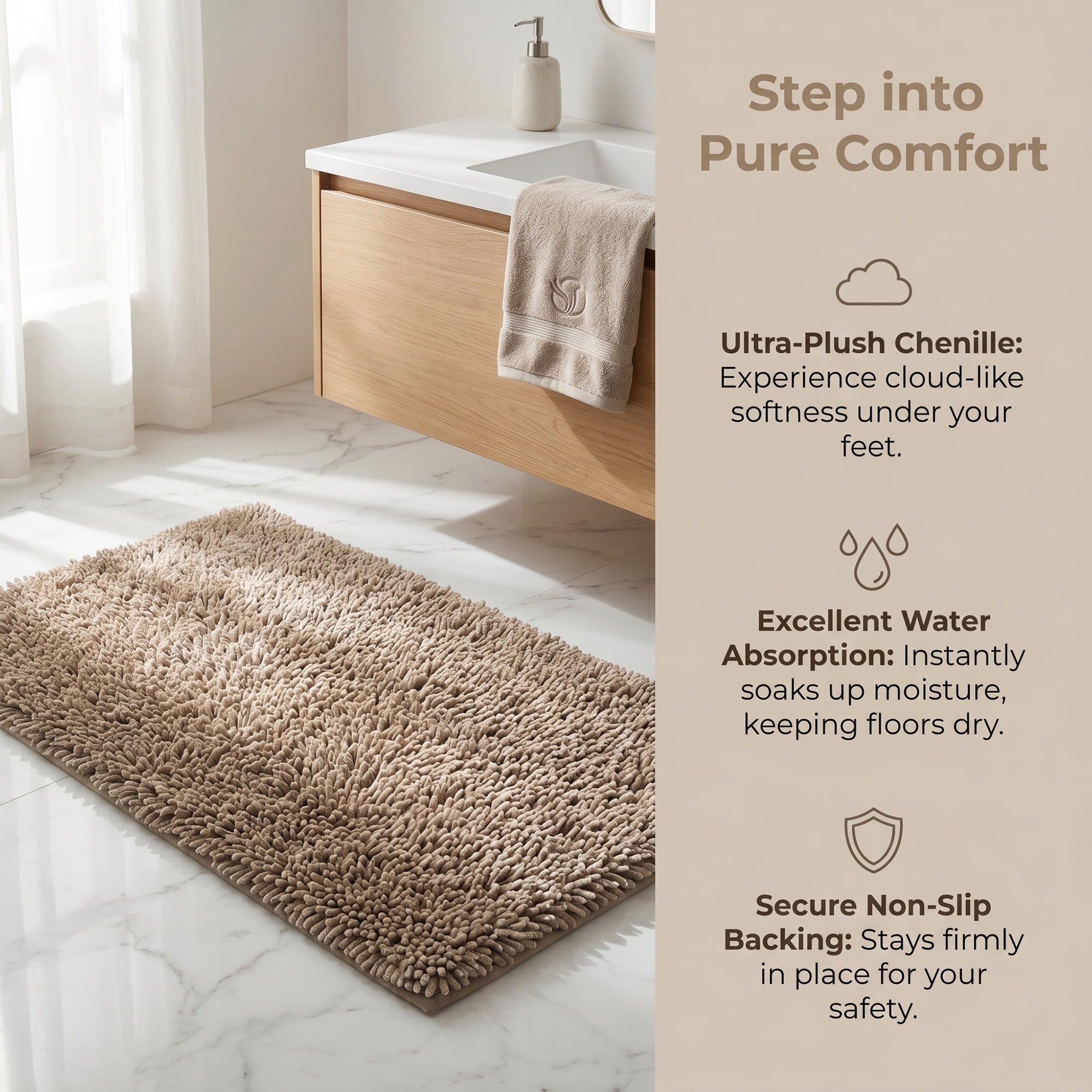Unique Bargains Printed Ultra Soft Non Slip Shaggy Microfiber Bath Mat Grey 32" x 20"