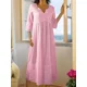 thumbnail image 5 of Vestido recto de talla grande para mujer, de media manga, plisado, informal, con escote en V, estilo bohemio, de lino, para playa, para verano, 2024, 5 of 5