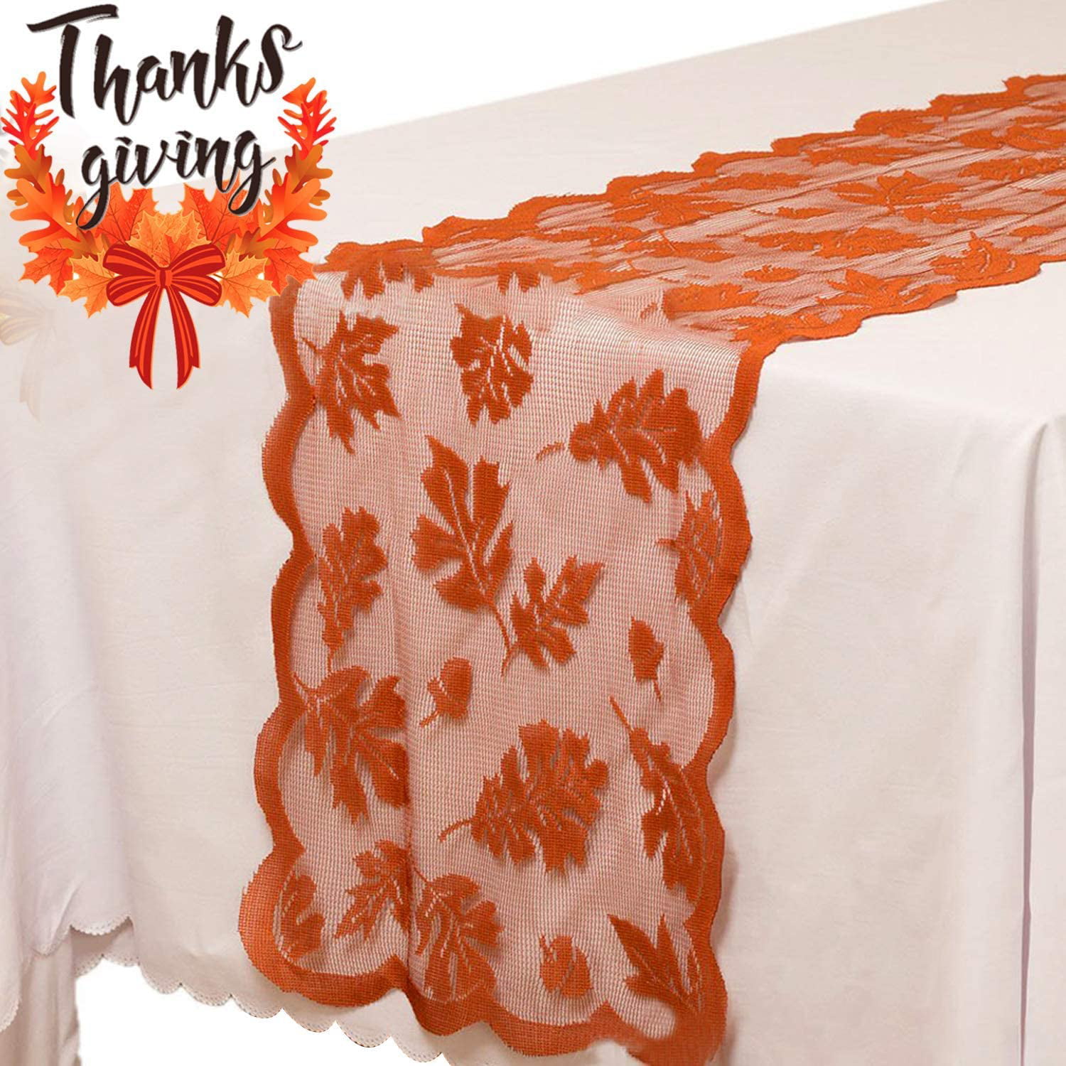 Brown Fall Table Runner Thanksgiving Decorations 13 x 72 Inch Maple Leaves Table Runner Harvest Lace Pumpkin Runner Brow Long Fall Table Line for Thanksgiving Dinner 